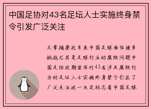 中国足协对43名足坛人士实施终身禁令引发广泛关注