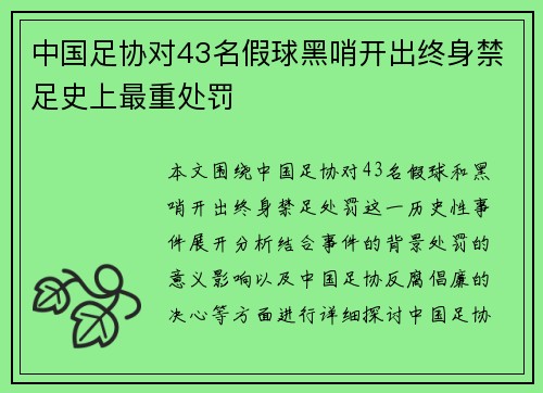 中国足协对43名假球黑哨开出终身禁足史上最重处罚